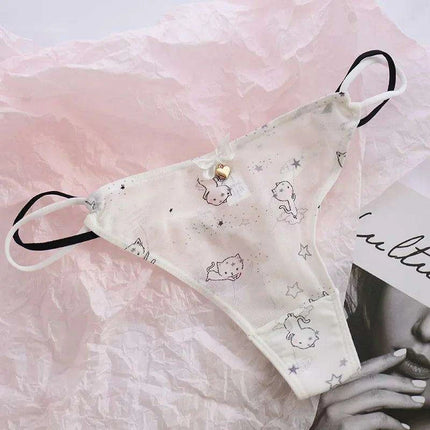 Charming Women's Sheer T-Back Thongs with Playful Strawberry and Cherry Print - Low-Waisted Seamless Sexy Underwear - Très Elite