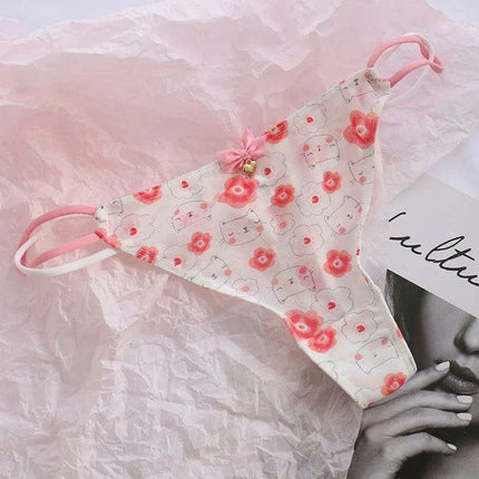 Charming Women's Sheer T-Back Thongs with Playful Strawberry and Cherry Print - Low-Waisted Seamless Sexy Underwear - Très Elite