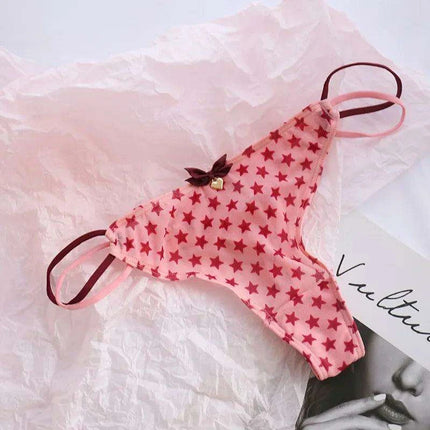 Charming Women's Sheer T-Back Thongs with Playful Strawberry and Cherry Print - Low-Waisted Seamless Sexy Underwear - Très Elite