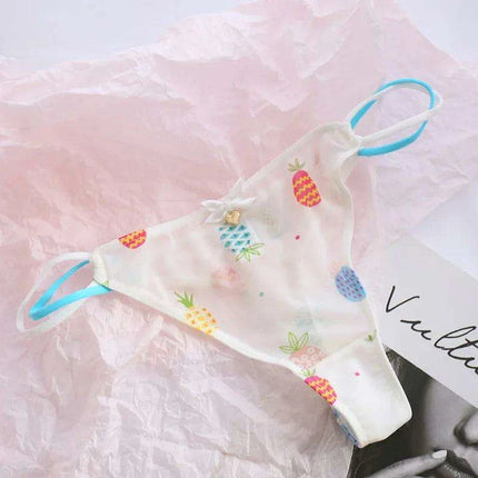 Charming Women's Sheer T-Back Thongs with Playful Strawberry and Cherry Print - Low-Waisted Seamless Sexy Underwear - Très Elite