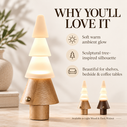 Rechargeable Tree-Shaped LED Table Lamp in Wood and Acrylic