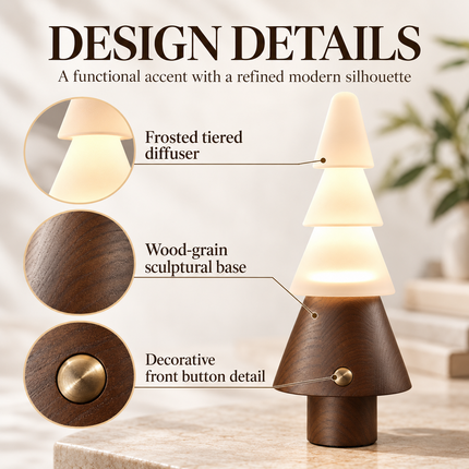 Rechargeable Tree-Shaped LED Table Lamp in Wood and Acrylic