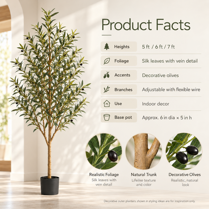 Artificial Olive Tree with Adjustable Branches — 5, 6 or 7 ft
