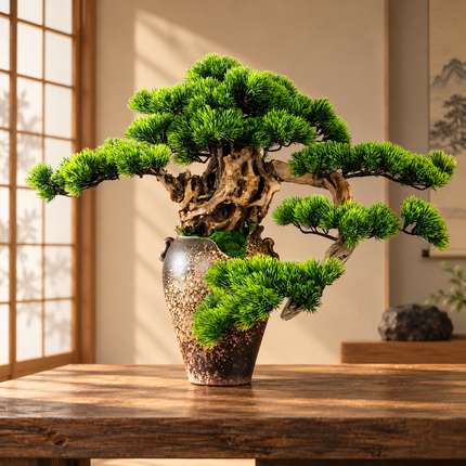 Retro Pine Bonsai Desktop Ornament - Zen Artificial Potted Decoration