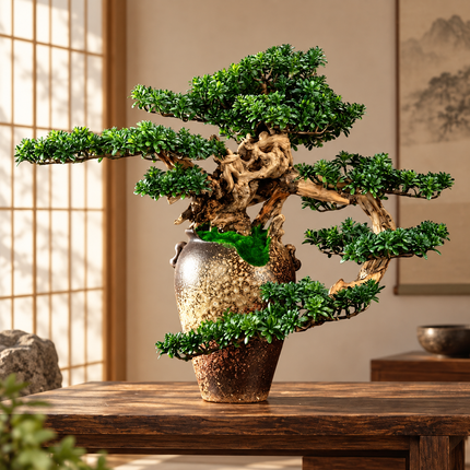 Retro Pine Bonsai Desktop Ornament - Zen Artificial Potted Decoration