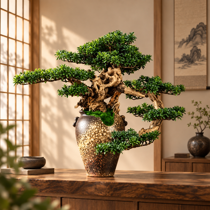 Retro Pine Bonsai Desktop Ornament - Zen Artificial Potted Decoration