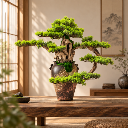 Retro Pine Bonsai Desktop Ornament - Zen Artificial Potted Decoration