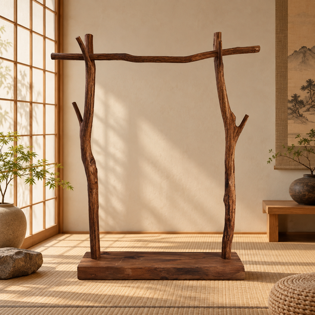Japandi Style Wood Clothes Rack - Boutique Display & Drying Stand