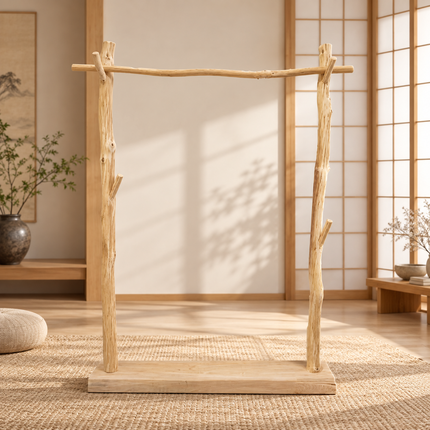 Japandi Style Wood Clothes Rack - Boutique Display & Drying Stand