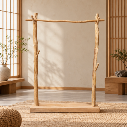Japandi Style Wood Clothes Rack - Boutique Display & Drying Stand