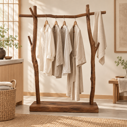 Japandi Style Wood Clothes Rack - Boutique Display & Drying Stand