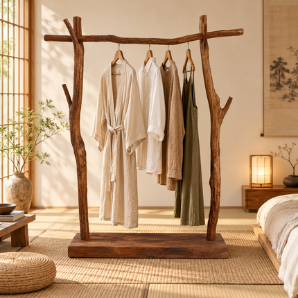 Japandi Style Wood Clothes Rack - Boutique Display & Drying Stand