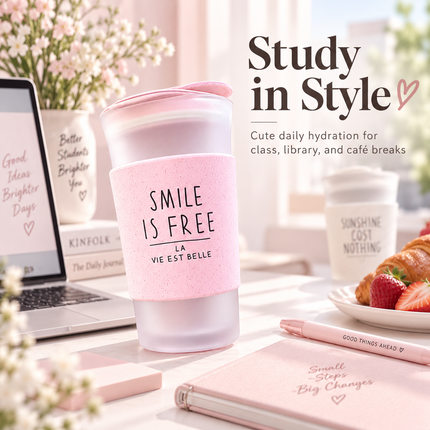 Adorable Kawaii Korean-Inspired 400ml Glass Water Bottles - Perfect for Students and Couples - Très Elite