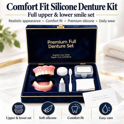 Shop1102854268 Comfort Fit Silicone Denture Kit - Realistic Smile, Dai Dentures comfort-fit-silicone-denture-kit-full-set-upper-lower-teeth-realistic-smile-veneers-daily-wear-2 Health & Beauty > Oral Care > Dentures & Dental Appliances