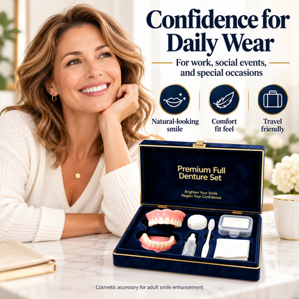 Shop1102854268 Comfort Fit Silicone Denture Kit - Realistic Smile, Dai Dentures comfort-fit-silicone-denture-kit-full-set-upper-lower-teeth-realistic-smile-veneers-daily-wear-2 Health & Beauty > Oral Care > Dentures & Dental Appliances