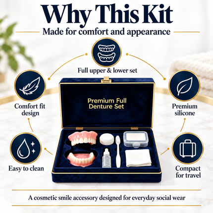 Shop1102854268 Comfort Fit Silicone Denture Kit - Realistic Smile, Dai Dentures comfort-fit-silicone-denture-kit-full-set-upper-lower-teeth-realistic-smile-veneers-daily-wear-2 Health & Beauty > Oral Care > Dentures & Dental Appliances