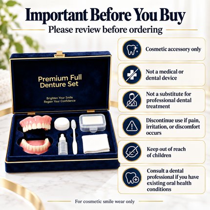 Shop1102854268 Comfort Fit Silicone Denture Kit - Realistic Smile, Dai Dentures comfort-fit-silicone-denture-kit-full-set-upper-lower-teeth-realistic-smile-veneers-daily-wear-2 Health & Beauty > Oral Care > Dentures & Dental Appliances