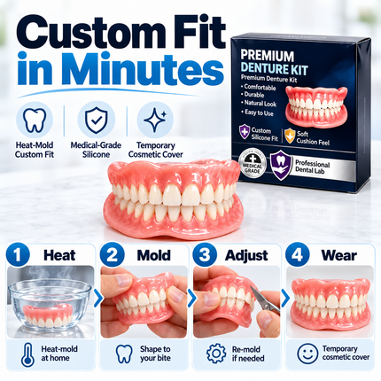 JJ3848 Premium Temporary Denture Kit - Comfort Custom Fit, Medical-Gra Snap-On Veneers premium-temporary-denture-kit-medical-grade-silicone-false-teeth-comfort-custom-fit-for-missing-teeth-restoration-jj3848 Health & Beauty > Oral Care > Dentures & Dental Appliances