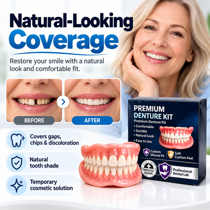 JJ3848 Premium Temporary Denture Kit - Comfort Custom Fit, Medical-Gra Snap-On Veneers premium-temporary-denture-kit-medical-grade-silicone-false-teeth-comfort-custom-fit-for-missing-teeth-restoration-jj3848 Health & Beauty > Oral Care > Dentures & Dental Appliances