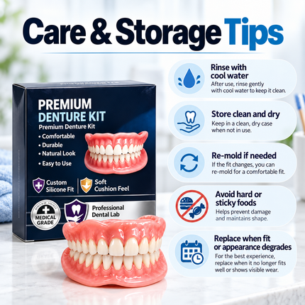 JJ3848 Premium Temporary Denture Kit - Comfort Custom Fit, Medical-Gra Snap-On Veneers premium-temporary-denture-kit-medical-grade-silicone-false-teeth-comfort-custom-fit-for-missing-teeth-restoration-jj3848 Health & Beauty > Oral Care > Dentures & Dental Appliances