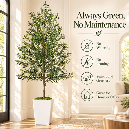 8 ft Artificial Olive Tree with White Pot and Moss, Lifelike Indoor Decor Tree