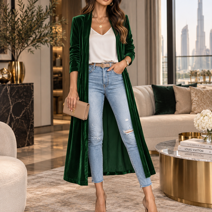 Women's Loose Velvet Long Coat with Elastic Waist | Peekaboo Studio Overcoats european-and-american-womens-loose-gold-velvet-elastic-long-coat Clothing, Shoes & Jewelry > Women > Clothing > Coats > Velvet Coats