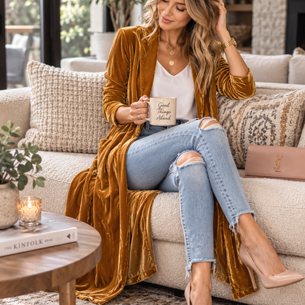 Women's Loose Velvet Long Coat with Elastic Waist | Peekaboo Studio Overcoats european-and-american-womens-loose-gold-velvet-elastic-long-coat Clothing, Shoes & Jewelry > Women > Clothing > Coats > Velvet Coats