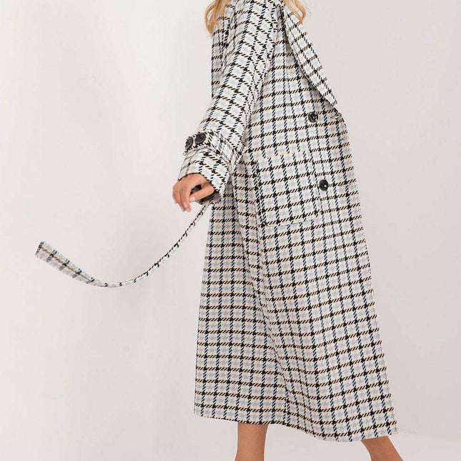 Checkered Cotton-Nylon Blend Long Coat