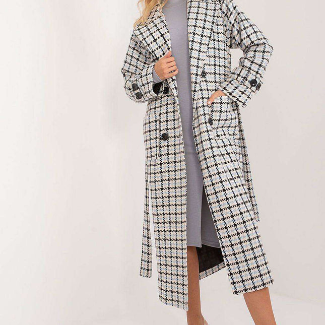 Checkered Cotton-Nylon Blend Long Coat