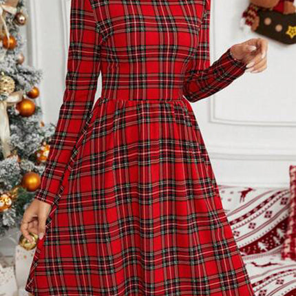 Checkered printed turtleneck long-sleeved dress Christmas new style - Très Elite