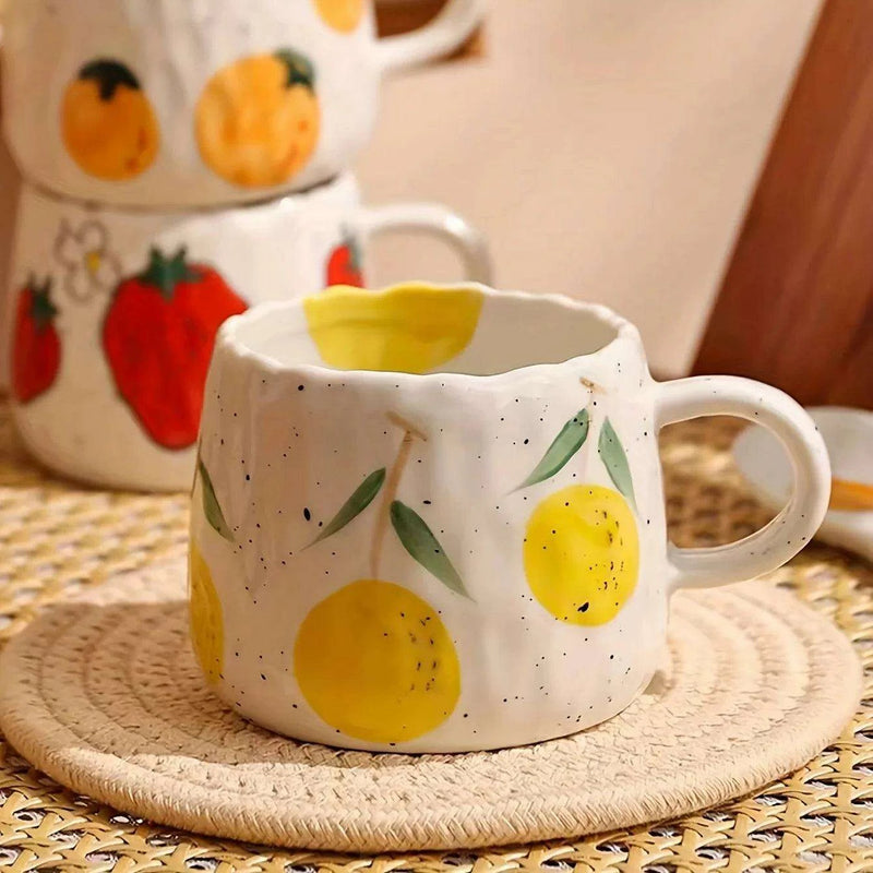 Cheerful Fruit-Themed 300ml Ceramic Mug & Plate Set – Ideal Gift for Children and Breakfast Enthusiasts - Très Elite