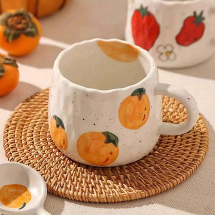 Cheerful Fruit-Themed 300ml Ceramic Mug & Plate Set – Ideal Gift for Children and Breakfast Enthusiasts - Très Elite
