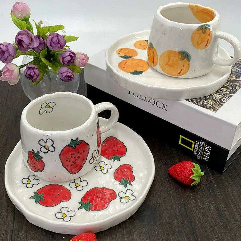 Cheerful Fruit-Themed 300ml Ceramic Mug & Plate Set – Ideal Gift for Children and Breakfast Enthusiasts - Très Elite
