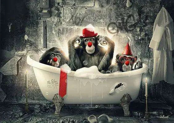 Cheerful Monkeys' Bathtime Fun Wall Art for a Whimsical Bathroom Decor