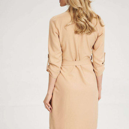 Chic 3/4 Sleeve Button-Down Shirt Dress with Functional Pockets - Très Elite
