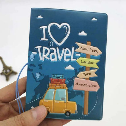 Chic 3D Printed Passport Holder with Card Slots and Faux Leather Texture - Très Elite