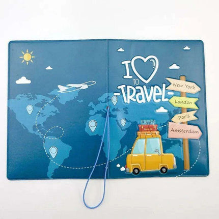 Chic 3D Printed Passport Holder with Card Slots and Faux Leather Texture - Très Elite