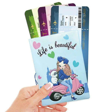Chic 3D Printed Passport Holder with Card Slots and Faux Leather Texture - Très Elite