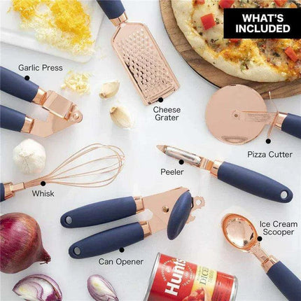 Chic 7-Piece Rose Gold Kitchen Utensil Collection with Stainless Steel Accents - Très Elite