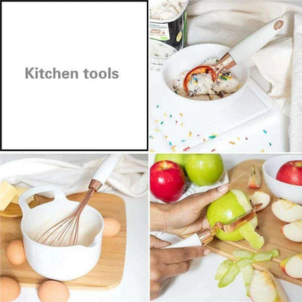 Chic 7-Piece Rose Gold Kitchen Utensil Collection with Stainless Steel Accents - Très Elite