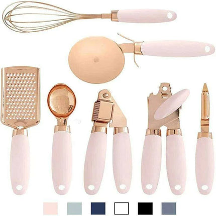Chic 7-Piece Rose Gold Kitchen Utensil Collection with Stainless Steel Accents - Très Elite