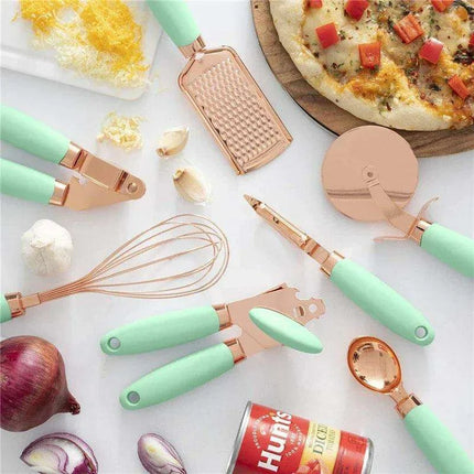 Chic 7-Piece Rose Gold Kitchen Utensil Collection with Stainless Steel Accents - Très Elite