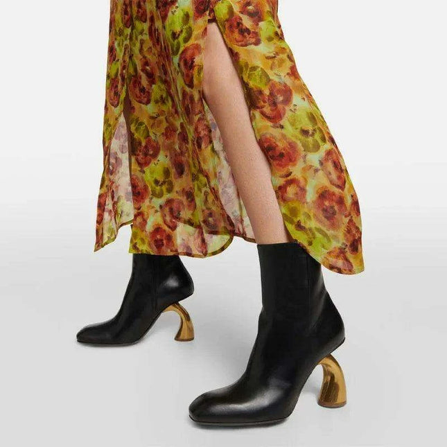 Chic 8cm High-Heeled Ankle Boots for Women in Black and Red - European American Fall Winter Style, Size 43