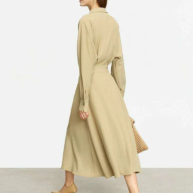 Chic A-Line Long-Sleeve Midi Dress for Women - Essential Autumn Office Wear