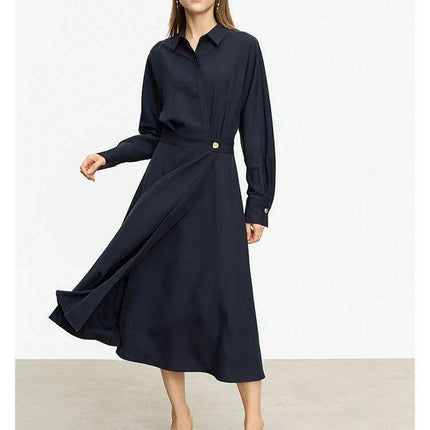 Chic A-Line Long-Sleeve Midi Dress for Women - Essential Autumn Office Wear - Très Elite