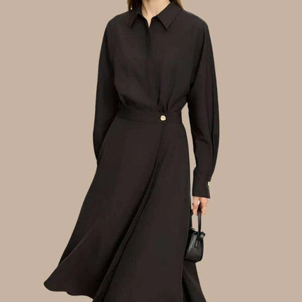 Chic A-Line Long-Sleeve Midi Dress for Women - Essential Autumn Office Wear - Très Elite