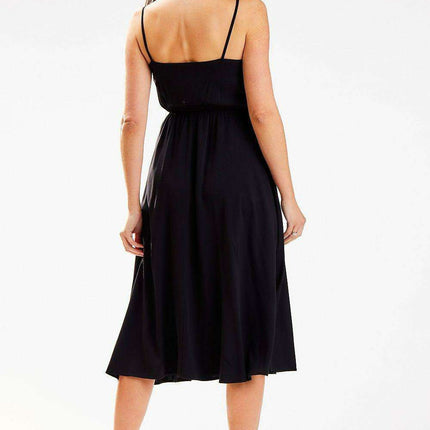 Chic Adjustable Strap Crinkled Midi Dress - Très Elite