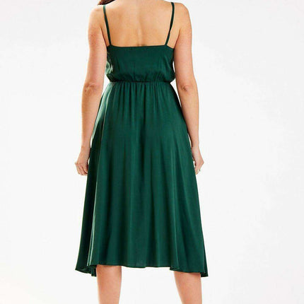 Chic Adjustable Strap Crinkled Midi Dress - Très Elite