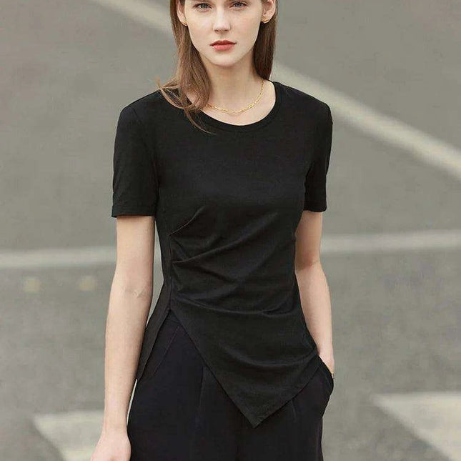 Chic Asymmetric Short Sleeve Tee - Women's Minimalist Top for Spring/Summer