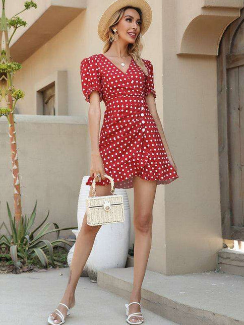 Chic Asymmetrical Burgundy V-Neck Dress with Floral Sleeves